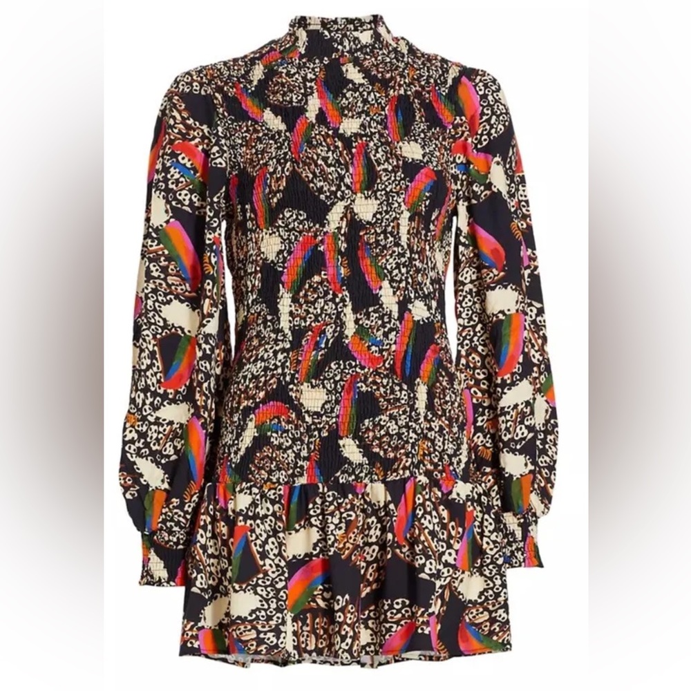 Farm Rio Leopard & Toucan Smocked Minidress